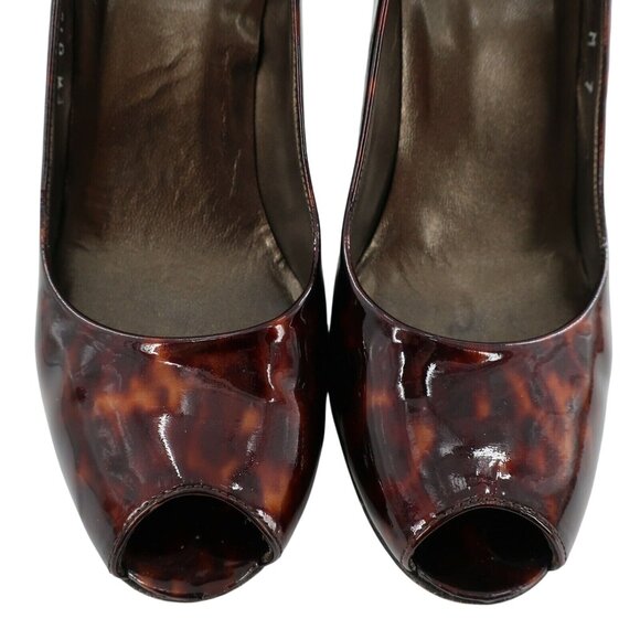 Womens Stuart Weitzman Tortoiseshell Patent Leather Peep Toe Pumps sz 7 M Heels - Picture 4 of 8